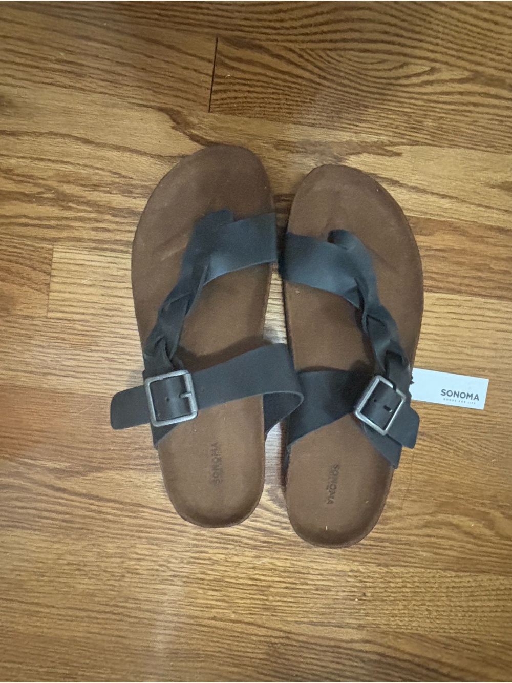 NEW SONOMA Women's Brown Footbed Sandals with Black Straps (Birkenstock inspire)